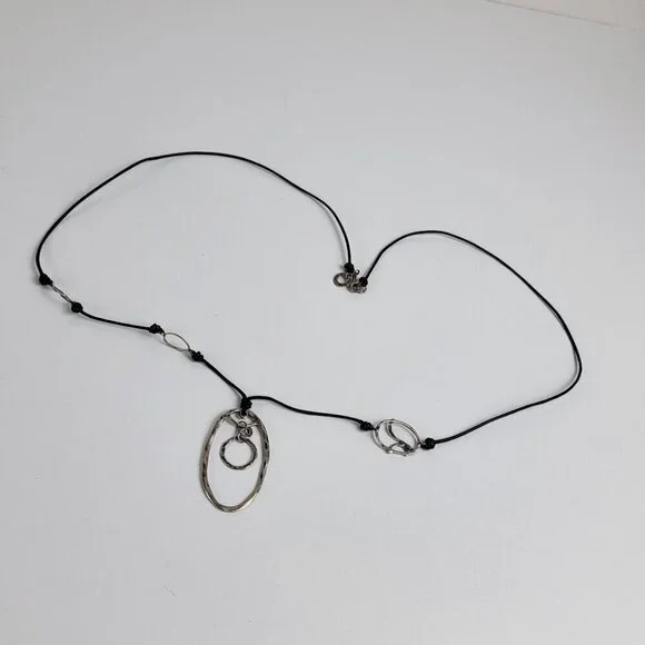 Silpada Sterling Silver Geometric Charm Black Leather Cord Necklace 21.5 In - Picture 2 of 8